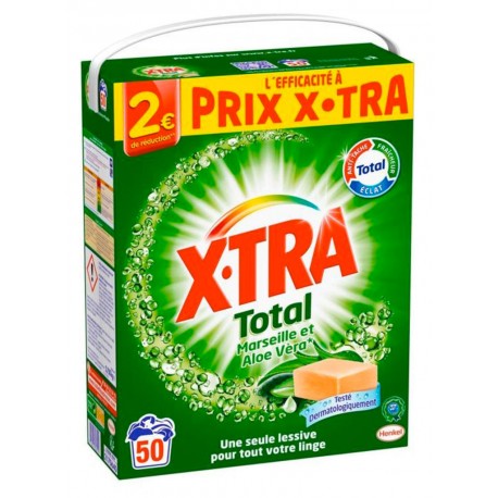 Xtra Total Lessive Poudre Marseille et Aloe Vera 50 Lavages 2,75Kg (lot de 2)