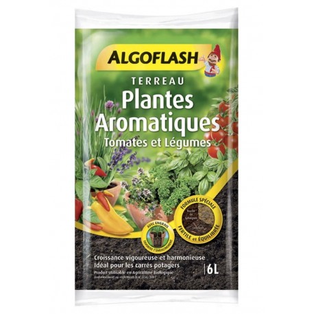 Algoflash Terreau Plantes Aromatiques Tomates et Légumes avec Engrais 6L (lot de 2 soit 12L)