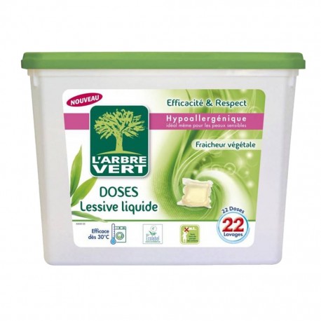 L'Arbre Vert L'Arbre Vert Hypoallergénique Doses Lessive Liquide Fraîcheur  Végétale (lot de 2 soit 24 doses) 