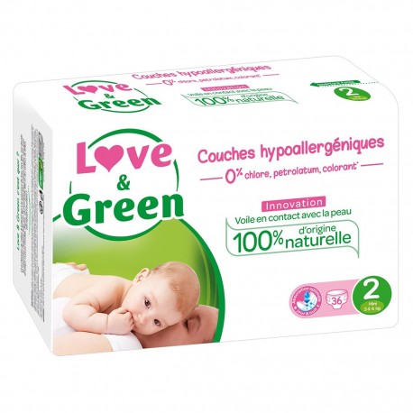 Love & Green Couches Hypoallergéniques Innovation Taille 2 (3-6Kg) x36 (lot de 2 soit 72 couches)