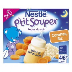 Nestlé P’tit Souper Repas du Soir Carottes Riz (4/6 mois) par 2 briques de 250ml (lot de 8 soit 16 briques)