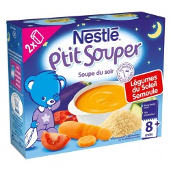 Nestlé P’tit Souper Soupe du Soir Légumes du Soleil Semoule (+8 mois) par 2 briques de 250ml (lot de 8 soit 16 briques)