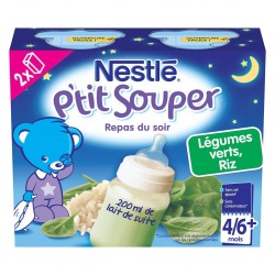 Nestlé P’tit Souper Repas du Soir Légumes Verts Riz (+4-6 mois) par 2 briques de 250ml (lot de 8 soit 16 briques)