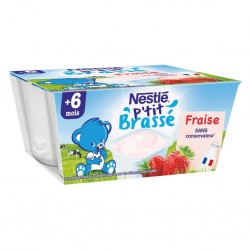 Nestlé P’tit Brassé Fraise Riche en Calcium (+6 mois) par 4 pots de 100g (lot de 8 soit 32 pots)