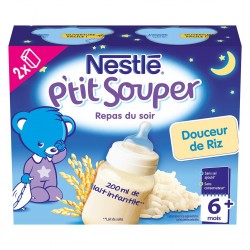 Nestlé P’tit Souper Repas du Soir Douceur de Riz (+6 mois) par 2 briques de 250ml (lot de 8 soit 16 briques)