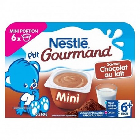 Nestlé P’tit Gourmand Mini Saveur Chocolat au Lait (+ 6 mois) par 6 pots de 60g (lot de 8 soit 48 pots)