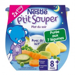 Nestlé P’tit Souper Plat du Soir Purée aux 7 Légumes (+8 mois) par 2 pots de 200g (lot de 6 soit 12 pots)