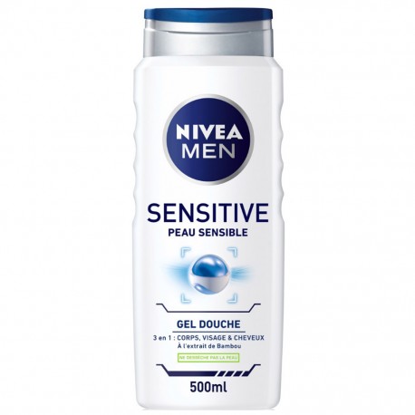 Nivea Men Gel Douche Sensitive Peau Sensible Corps Visage & Cheveux à l’Extrait de Bambou 500ml (lot de 6)