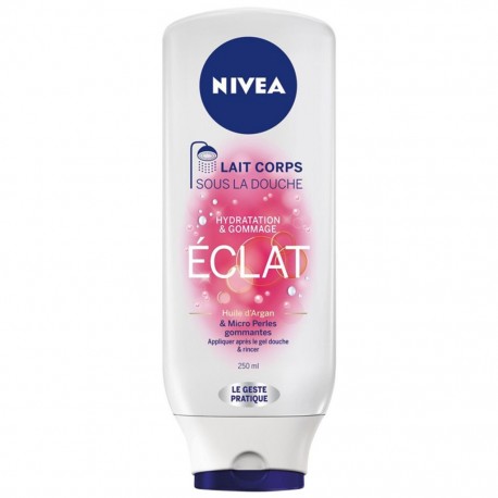 Nivea Lait Corps Sous La Douche Eclat Hydratation & Gommage huile d’Argan & Micro Perles Gommantes 250ml (lot de 6)