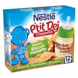 Nestlé P’tit Dej Croissance Saveur Biscuit Noisette (+6 mois) par 2 briques de 250ml (lot de 8 soit 16 briques)