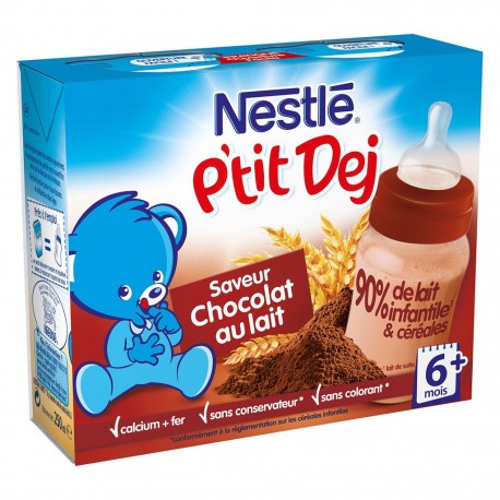 Nestlé P’tit Dej Saveur Chocolat au Lait (+6 mois) par 2 briques de 250ml (lot de 8 soit 16 briques)