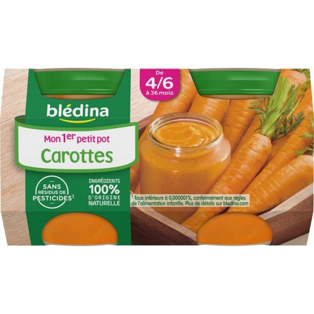 Blédina Mon 1er Petit Pot Carottes (de 4/6 à 36 mois) par 2 de 130g (lot de 10 soit 20 pots)