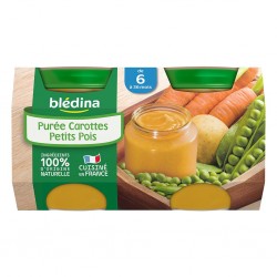 Blédina Purée Carottes Petits Pois (de 6 à 36 mois) par 2 pots de 130g (lot de 10 soit 20 pots)