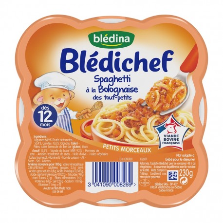 Blédina Blédichef Spaghetti à la Bolognaise des Tout-Petits (dès 12 mois) l’assiette de 230g (lot de 8)