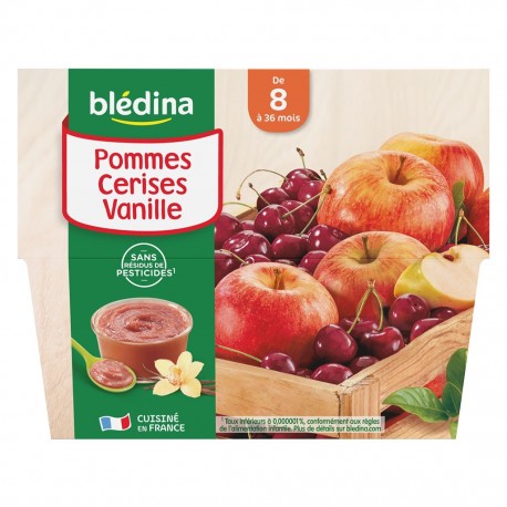 Blédina Pommes Cerises Vanille (de 8 mois à 36 mois) par 4 pots de 100g (lot de 6 soit 24 pots)