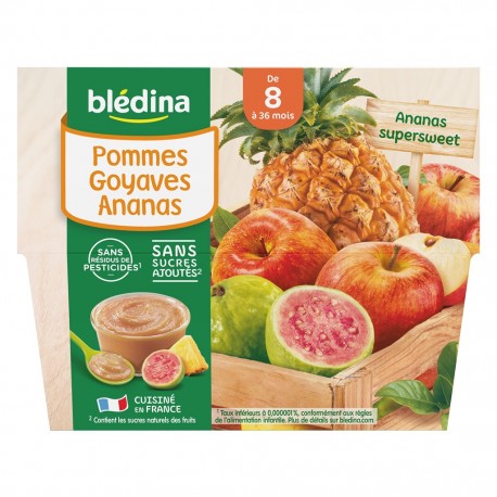 Blédina Pommes Goyaves Ananas (de 8 mois à 36 mois) par 4 pots de 100g (lot de 6 soit 24 pots)