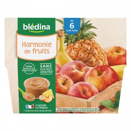 Blédina Harmonie de Fruits (de 6 mois à 36 mois) par 4 pots de 100g (lot de 6 soit 24 pots)