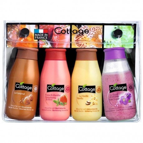 Cottage Trousse de Voyage Minis Flacons Lait Douche et Gommage Douche 4x50ml (lot de 2)