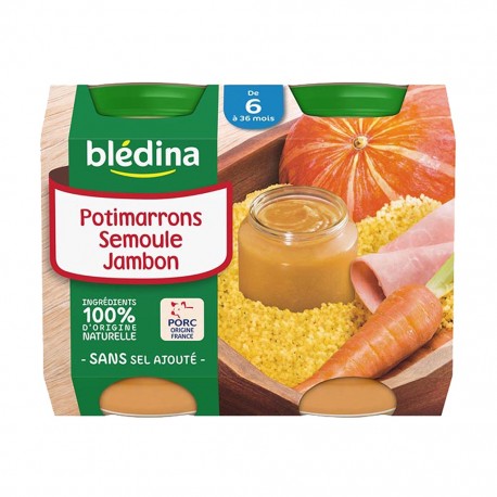 Blédina Potimarrons Semoule Jambon (de 6 à 36 mois) par 2 pots de 200g (lot de 8 soit 16 pots)