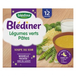 Blédina Blédiner Légumes Verts Pâtes Soupe du Soir (dès 12 mois) par 2 briques de 250ml (lot de 6 soit 12 briques)