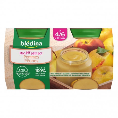 Blédina Pommes Pêches (de 4/6 à 36 mois) par 4 pots de 130g (lot de 6 soit 24 pots)