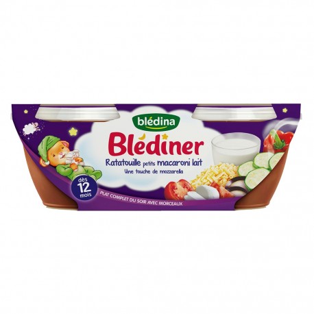 Blédina Blédiner Ratatouille Petits Macaroni Lait Touche de Mozzarella (dès 12 mois) par 2 pots de 200g (lot de 6 soit 12 pots)