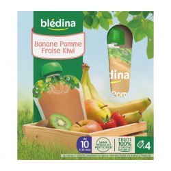 Blédina Banane Pomme Fraise Kiwi (de 10 à 36 mois) par 4 gourdes de 90g (lot de 6 soit 24 gourdes)