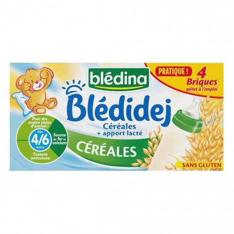 Blédina Blédidej Céréales + Apport Lacté Céréales Sans Gluten (dès 4/6 mois) par 4 briques de 250ml (lot de 4 soit 16 briques)