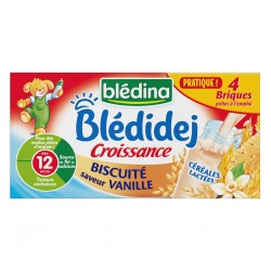 Blédina Blédidej Croissance Biscuité Saveur Vanille (dès 12 mois) par 4 briques de 250ml (lot de 4 soit 16 briques)