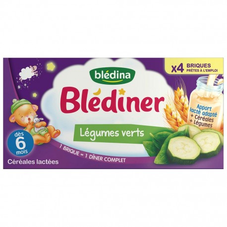 Blédina Blédiner Légumes Verts (dès 6 mois) par 4 briques de 250ml (lot de 4 soit 16 briques)