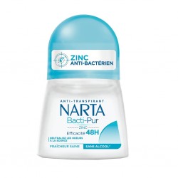 Narta Roll-on Anti-Transpirant Bacti-Pur Zinc Efficacité 48h Fraîcheur Saine 50ml (lot de 4)