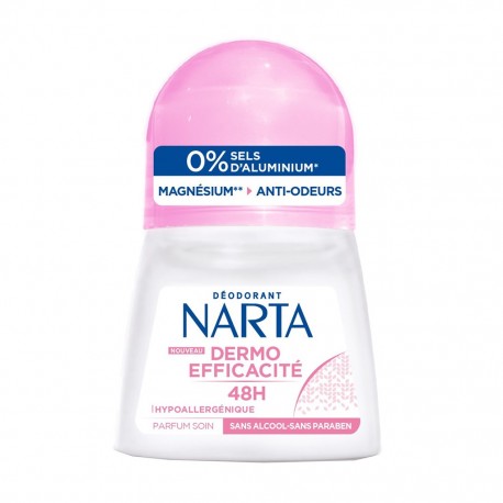 Narta Roll-on Déodorant Dermo Efficacité 48h Hypoallergénique Parfum Soin 50ml (lot de 4)