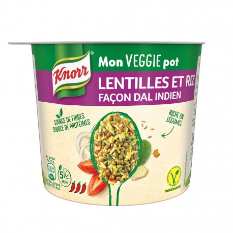 Knorr Mon Veggie Pot Lentilles et Riz Façon Dal Indien 76g (lot de 4)