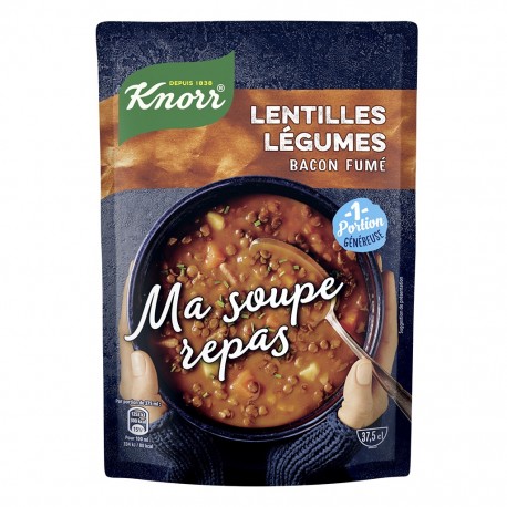 Knorr Ma Soupe Repas Lentilles Légumes Bacon Fumé 37,5cl (lot de 4)