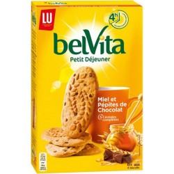 LU BelVita Petit Déjeuner Miel et Pépites de Chocolat 5 Céréales Complètes 400g (lot de 6)