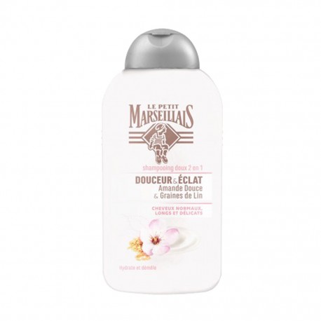 Le Petit Marseillais Shampooing Doux 2 en 1 Douceur & Éclat Amande Douce & Graines de Lin 250ml (lot de 4)