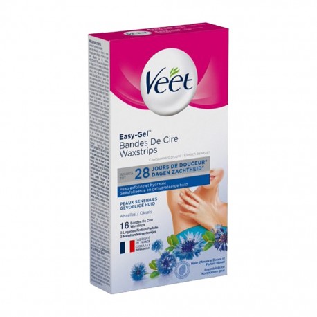 Veet Easy-Gel Bandes de Cire Peaux Sensibles par 16 Bandes de Cire (lot de 2)