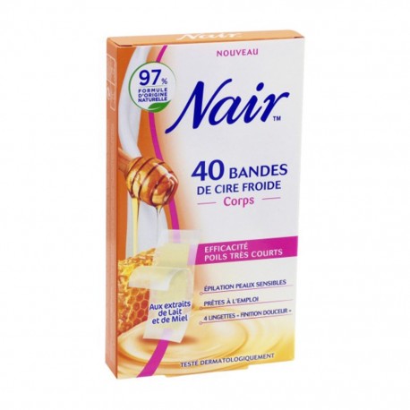 Nair 40 Bandes de Cire Froide Corps aux Extraits de Lait et de Miel (lot de 2)