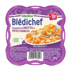 Blédina Blédichef Farandole de Carottes et Pâtes Coquilles (dès 18 mois) l’assiette de 250g (lot de 8)