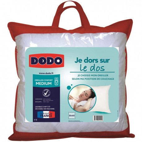 DODO Oreiller DODO Medium JE DORS SUR LE DOS 60x60cm (lot de 2)