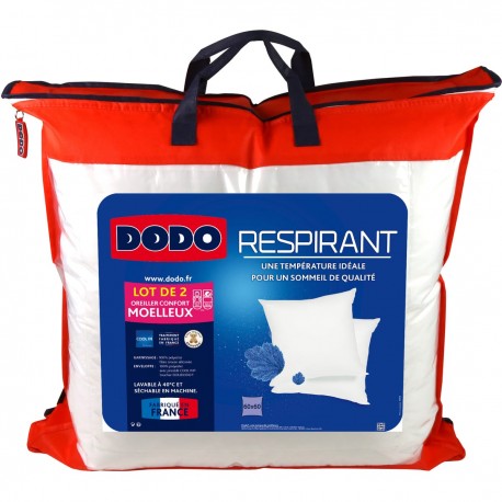 DODO Lot de 2 oreillers moelleux en microfibre DODO RESPIRANT 65x65cm