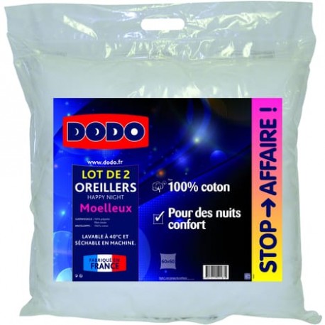 DODO Lot de 2 oreillers moelleux DODO HAPPY NIGHT 60x60cm