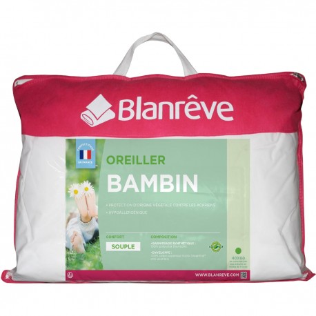 Blanrêve Blanreve Oreiller bébé coton moelleux anti-acariens BAMBIN 40x60cm