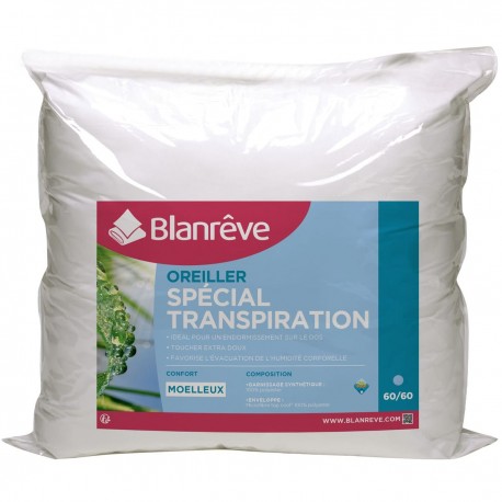 Blanrêve Blanreve Oreiller moelleux spécial transpiration en microfibre 60x60cm (lot de 2)