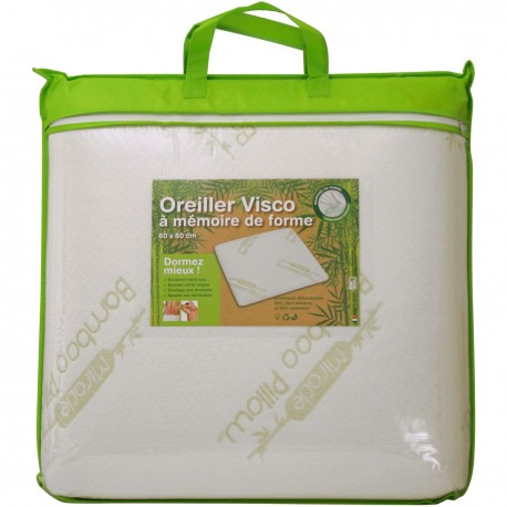 Le Linge De Jules Oreiller ergonomique 60x60 à mémoire de forme - Anti-allergique Fibre de bambou (lot de 2)