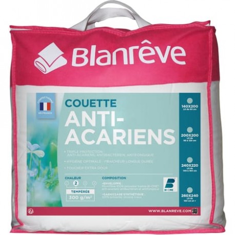 Blanrêve Blanreve Couette tempérée anti-acariens en microfibre traitée BI-OME 200x200cm