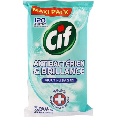 Cif Maxi Pack Antibactérien et Brillance Multi-Usages 120 Lingettes (lot de 6)