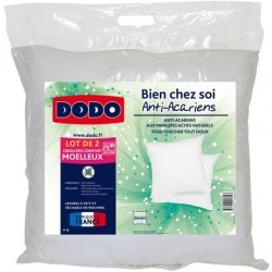 DODO Lot de 2 oreillers moelleux en microfibre anti-acariens BIEN CHEZ SOI 60x60cm