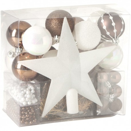 Féerie Christmas Kit de décoration pour Sapin de Noël Marron et Blanc 44 pièces