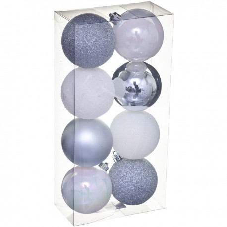 Féerie Christmas Kit de décoration pour Sapin de Noël Argent et Blanc 8 pièces